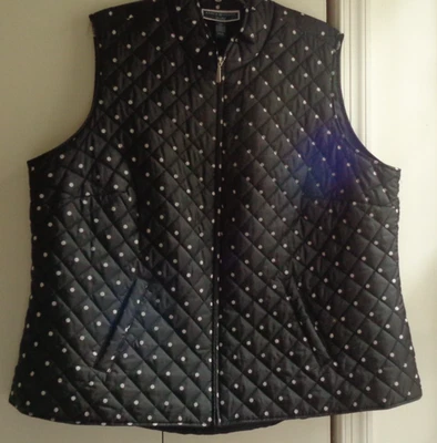 Karen Scott Black Quilted Puff Vest with White Polka Dots Full Zip Plus Size 2X - Image 1 of 4