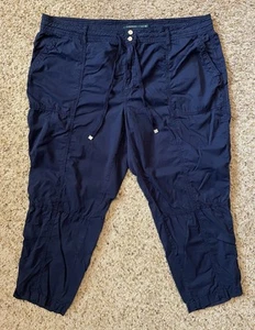Lauren Ralph Women's Cotton Navy Blue 22W Roll Tab Pants w Pockets & Drawstrings - Picture 1 of 3