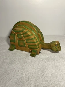 Vintage Wooden Carved Turtle Pull Toy With Mobile Head And Tail - Picture 1 of 24