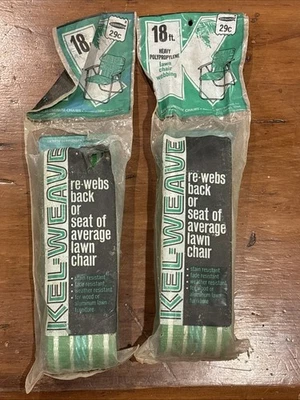 2 NOS Vintage KEL-WEAVE Re-Web Kit Lawn Chair Webbing Green & White 18' (QQ) - Image 1 of 4