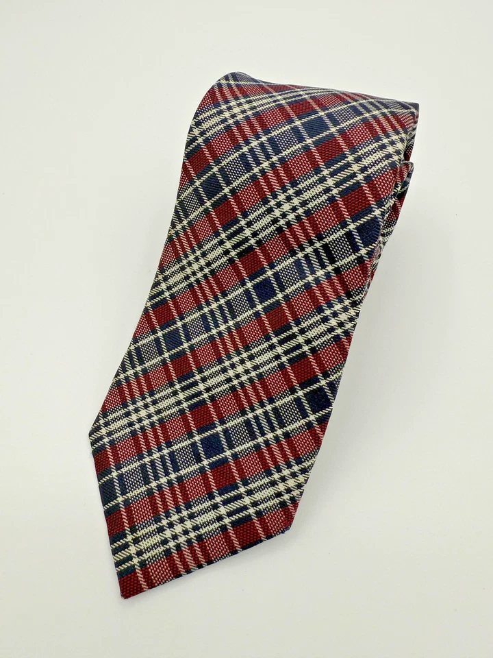 Gravata Ben Sherman masculina xadrez vermelha azul branca clássica feita à mão padrão xadrez - Imagem 1 de 4