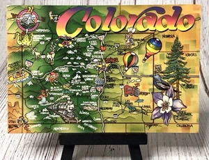 Colorado CO State Pictorial Map with Cities Landmarks Souvenir Postcard - Picture 1 of 4