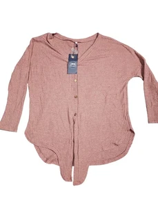 Iwollence Shirt Damen klein rosa Waffelstrick Knopfleiste hoher niedriger Saum Oberteil - Bild 1 von 7