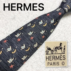 HERMES Krawatte Tropische Fische Seesterne Mondsichel Meer Allover Muster - Bild 1 von 9