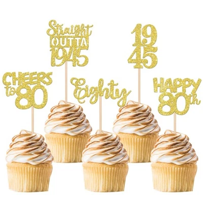 30 PIEZAS Feliz 80 Cumpleaños Cupcake Toppers Oro Brillo Ochenta Recto Outta... Foto 1 de 4