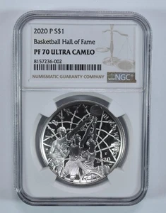 2020-P Basketball Hall Of Fame Commemorative Dollar PF70 UCAM NGC *3696 - Picture 1 of 5