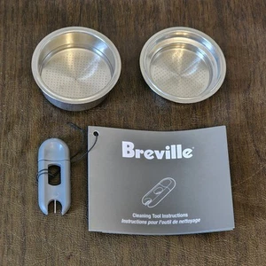 Pair BREVILLE 50mm Espresso Filter Baskets Stainless Steel + Cleaning Tool (NEW) - Picture 1 of 18