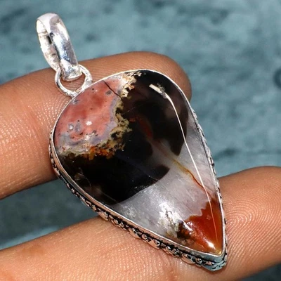 Colgante Montana ágata 925 enchapado en plata piedras preciosas hecho a mano 2" regalo étnico GW Foto 1 de 3