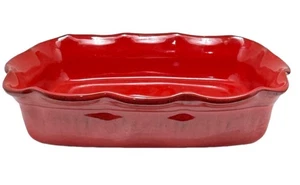 Cazuela para hornear DE SILVA terracota roja con volantes 14,25"x10" hecha en Italia - Imagen 1 de 8