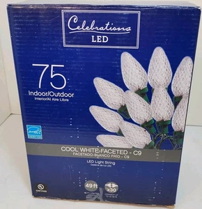 Celebrations kaltweiße LED C9 kaltweiße 75 ct Weihnachtslichterkette 49 ft NEU - Bild 1 von 6