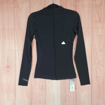 Adidas Sportswear T Shirt Womens XS Black Stretch Mock Neck Workout Athletic Top - Image 1 of 4