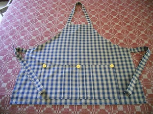 EARLY ANTIQUE PRIMITIVE REPRODUCTION BLUE AND TAN CHECK HOMESPUN APRON - Picture 1 of 1