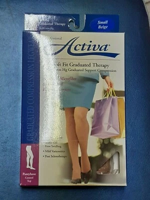 Activa Compression Pantyhose 20-30 mmHg Support Hose Soft Fit Small Beige H3701 - Image 1 of 4