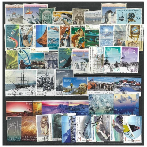 Australia Antarctic Territory 50 Different Used/CTO AAT Stamps in Glassine Bag Cover