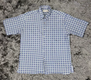Tori Richard Hawaiian Shirt Mens XL Blue Geometric Short Sleeve Button-Up Flaw - Picture 1 of 15