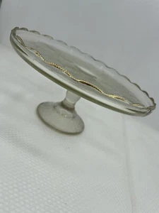 Jeannette Glass Co Pedestal Cake Stand Plate Lyre HARP Scroll Pattern *712 - Picture 1 of 8