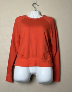 ATHLETA Women's Long Sleeve Crew Neck Cotton Cropped Pullover Orange Top Size M - Picture 1 of 20