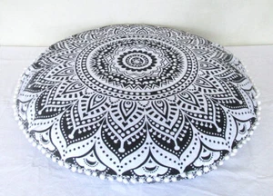 32" Grau Ombre Mandala Rund Boden Kissen Kissenbezug Zimmer Dekorativ Überwurf - Bild 1 von 4