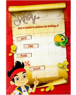 Jake And The Never Lands Pirates Birthday Party Invitions for 8 Party Decoration - Image 1 of 4