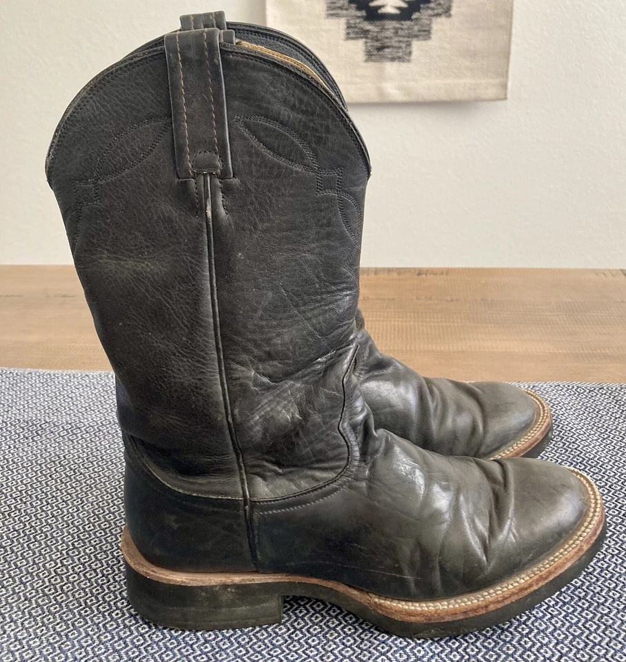 Botas vaqueras vaqueras vintage Nocona de cuero suave negras para hombre talla 7 EE Foto 1 de 4