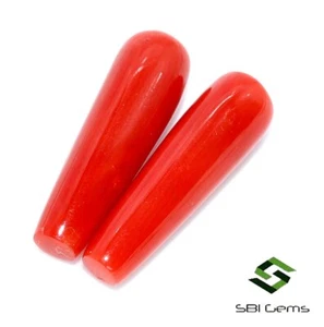Natural Red Coral Fancy Long Tear Drops Pair 18x5 mm 7.49 CTS Loose Gemstones - Picture 1 of 6
