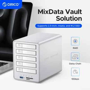 ORICO 2.5" M.2 NGFF SATA SSD 10Gbps All-flash Disk Enclosure Fan Multi-raid DAS - Picture 1 of 14