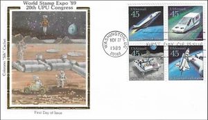 Space Future Mail Airmail Stamp Sheet UPU 20th USA C126 Colorano Silk FDC 1989 - Picture 1 of 1