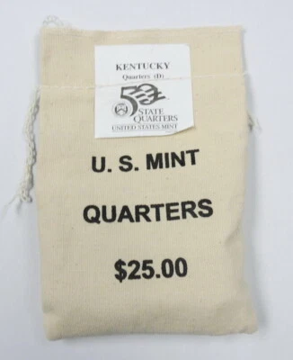 2001-D Kentucky State Quarters $25 Uncirculated Unopened Sewn US Mint Bag - Image 1 of 2
