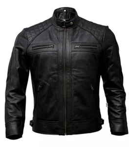 Mens Cafe Racer Leather Jacket Black and in Brown Biker Genuine Sheepskin - Picture 1 of 12