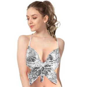 Adult Sequin Butterfly Top w Ribbon Ties Costume Party in Silver - Picture 1 of 3