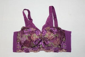 Dunkellila gepolsterter Push-up-BH/Schleifen-Detail mit Blumenspitze - Gr. 28B - Bild 1 von 6