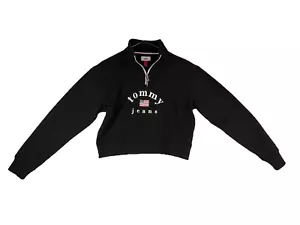 Chaqueta Tommy Jeans Mujer Adolescente Talla S Negra con Logotipo y Bandera Sudadera Estilo - Imagen 1 de 13