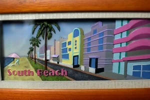 Custom South Beach Framed 3D Pop Art Poster Architectural Deco Scene Shadowbox  - Picture 1 of 9