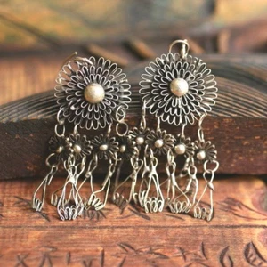 3 PIEZAS PENDIENTES GIRASOL ÉTNICOS TRIBALES MIAO HECHOS A MANO AL POR MAYOR / JE237 - Imagen 1 de 4