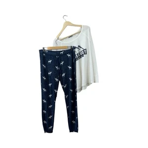 PJ Salvage Large SET OF 2 Pajama Jogger Pants & Thermal Top Moose Womens READ - Picture 1 of 23