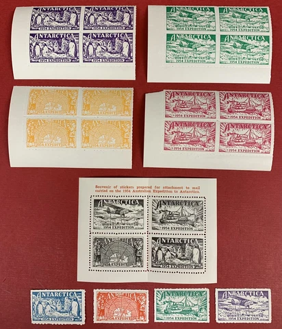 Antarctica Expedition 1954, 4 Blocks of 4, Set of 4, Souv. Sheet, Poster Stamps Cover