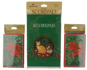 Hallmark Poinsettias and Christmas Cat lot Scorepad Three-Table Tally set of 12 - Picture 1 of 1