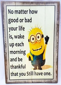 Rustic Wooden SIGN MINION, Affirmation Be Thankful! - Picture 1 of 3