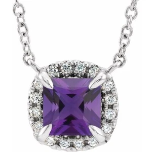 Collar de platino amatista natural y diamante natural 0,05 CTW 18 - Imagen 1 de 2