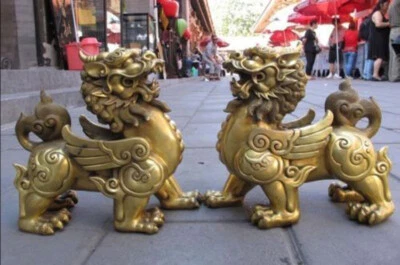 A pair Fengshui Door Fu Dog Lion Lucky pixiu beast kylin Brave troops;6"  - Image 1 of 3