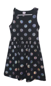 Justice Girls Sleeveless Dress Sz 12 Black W/ Holographic Polka Dots - Picture 1 of 7