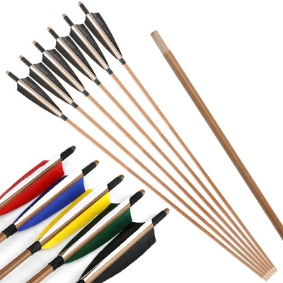 32" Bamboo Arrows Shafts 5" Turkey Feather Archery Target Bow Hunting Shooting - Image 1 of 4