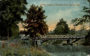 Horlicks Park Racine Wisconsin ~ rustikale Brücke ~ Postkarte - Bild 1 von 2