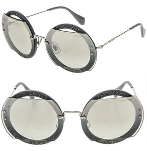 MIU MIU MU06SS REVEAL GLITTER 06S Silver Grey Crystal Pave Mirrored Sunglasses - Picture 1 of 10