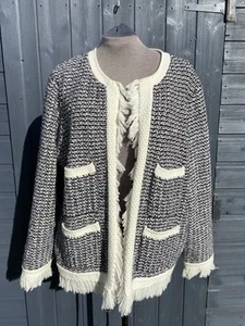 Jigsaw Tweed Boucle Jacke Cardigan XL UK16 Schwarz Creme Taschen Neu Kostet 185£! - Bild 1 von 17