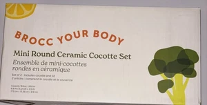 Brocc Your Body Mini Runde Keramik Cocotte Set - 18,6 Unzen Grün & Weiß mit Deckel NEU - Bild 1 von 4