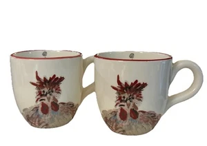 Set of 2 Jacques Pepin Sur La Table Chicken Mugs Handcrafted Italy *No Chips - Picture 1 of 12