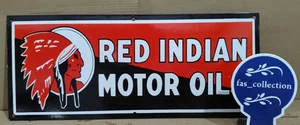 Red Indian Motor Oil Porcelain Enamel Sign  24 x 10 Inches 1 Sided - Picture 1 of 7