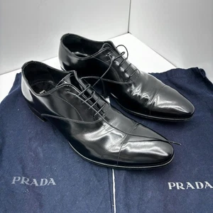Prada Men's Black Leather Oxford Dress Shoes Size UK6 Lace-Up Formal Polished - Picture 1 of 10