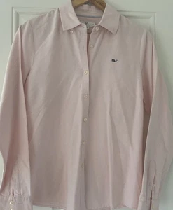 Vineyard Vines Pink Button Up Chambray Whale Logo Collar Womens Shirt Preppy 4 - Picture 1 of 7